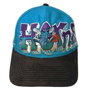 Charlotte Hornets NBA Logotel Snapback Hat Blue Black Graffiti Graphics Vintage